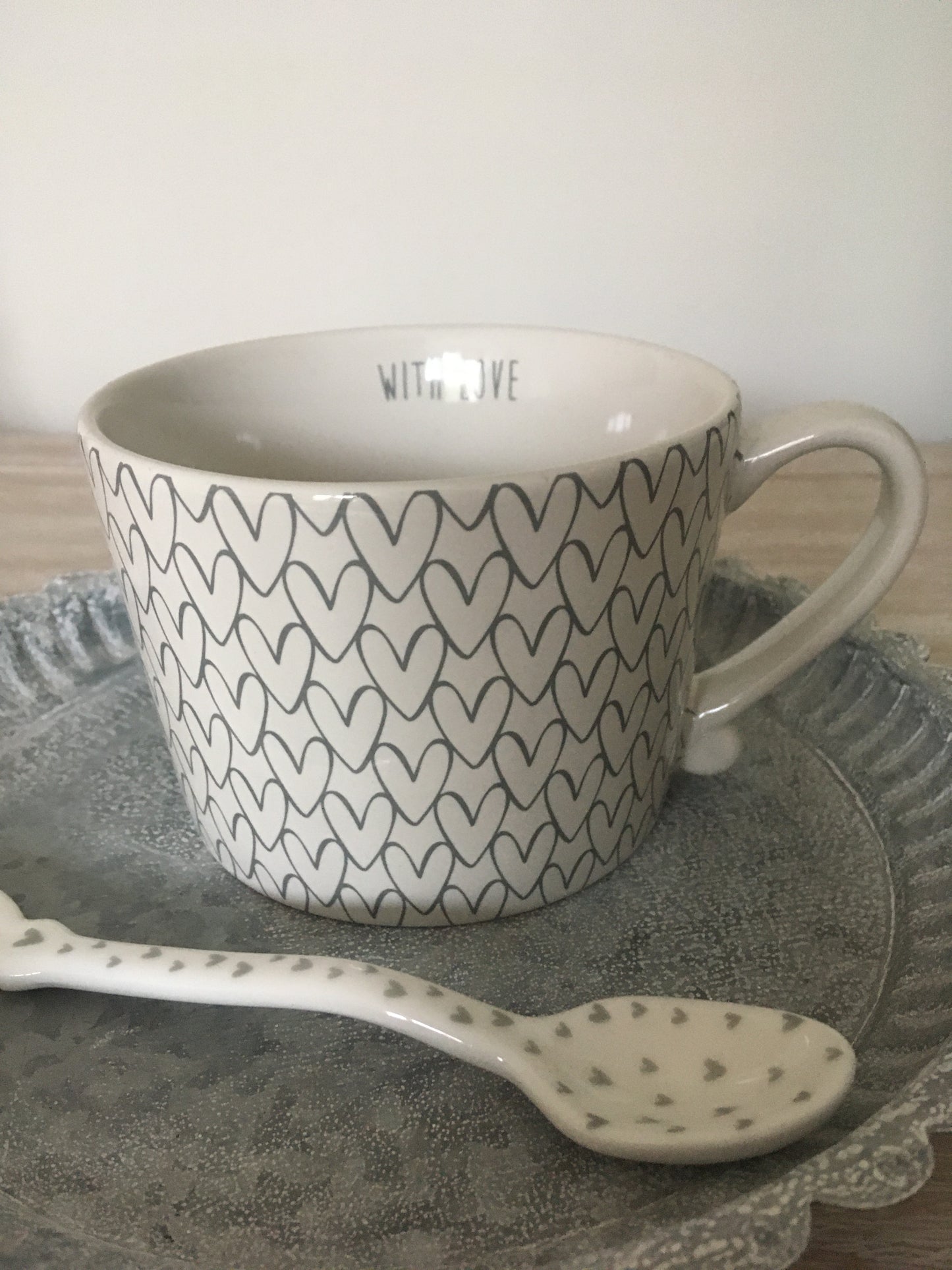 White China Mug with Hearts
