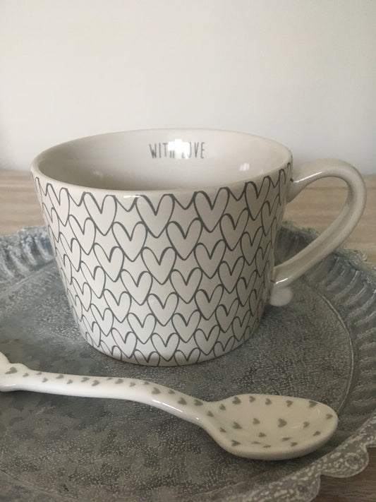 White China Mug with Hearts
