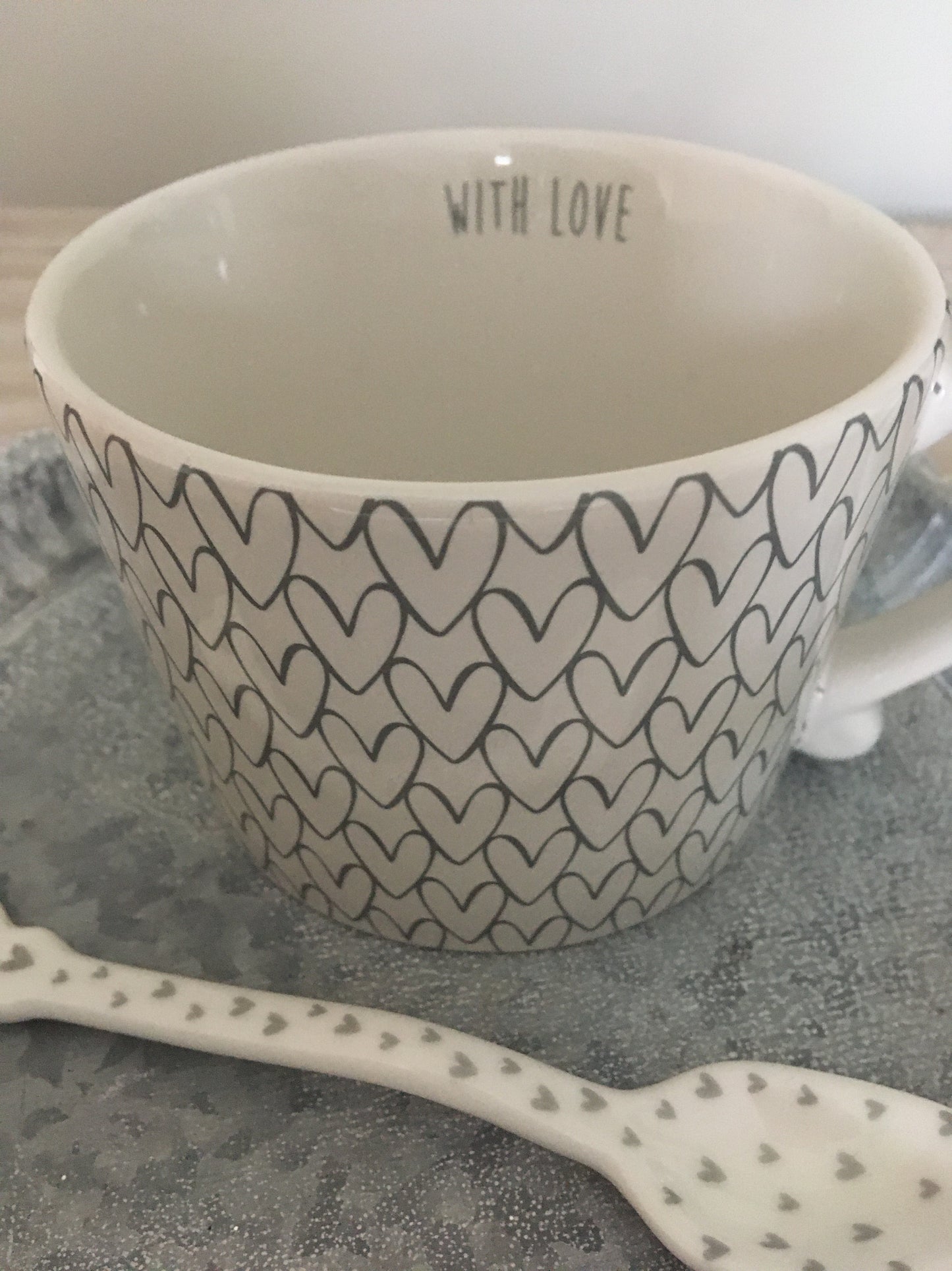 White China Mug with Hearts