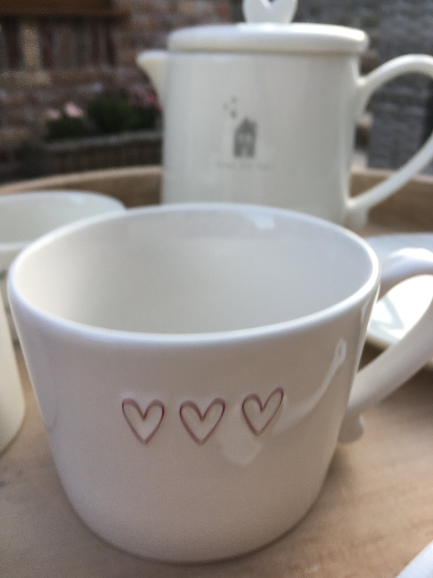 White China Mug with Red Hearts