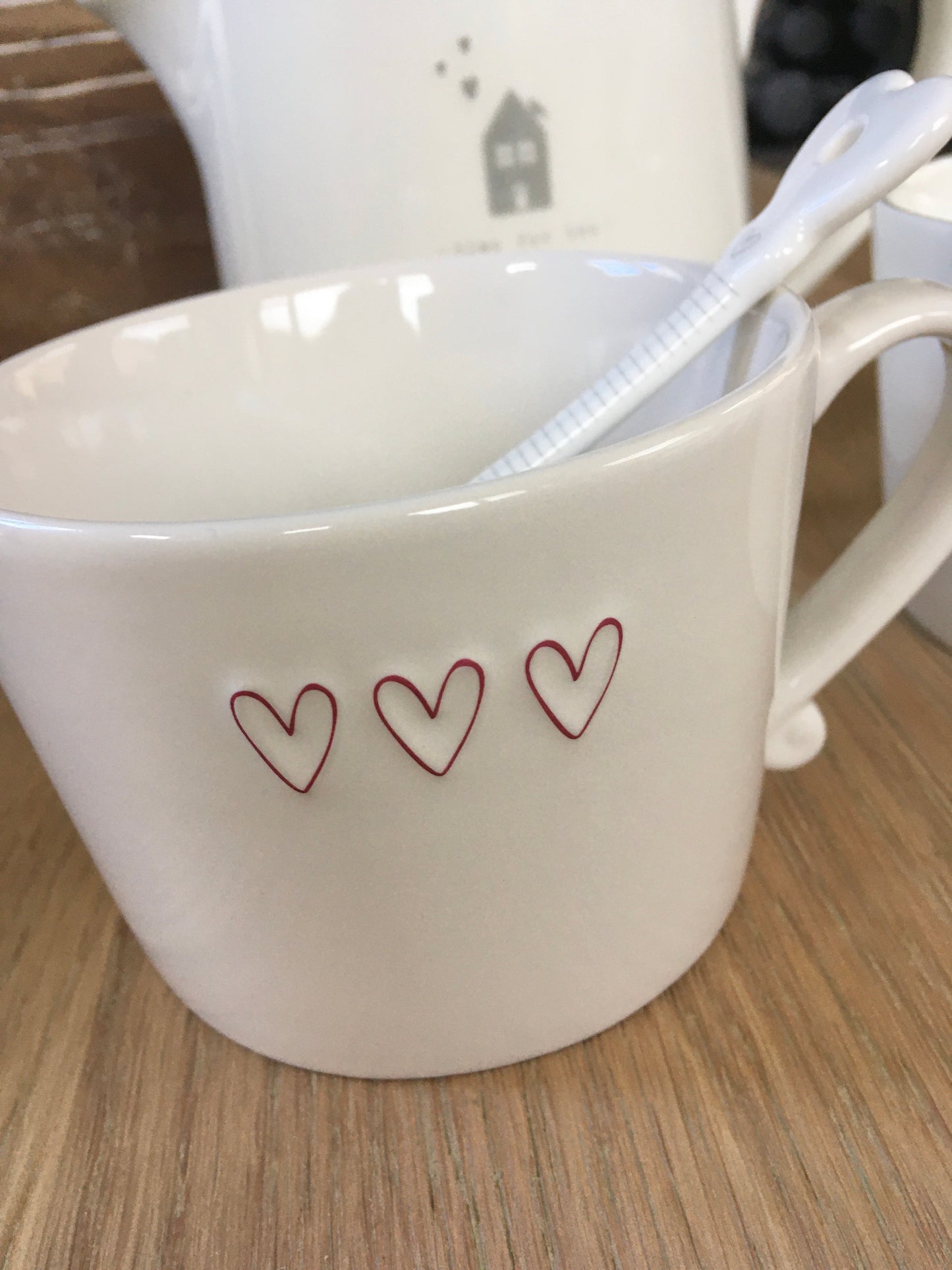 White China Mug with Red Hearts