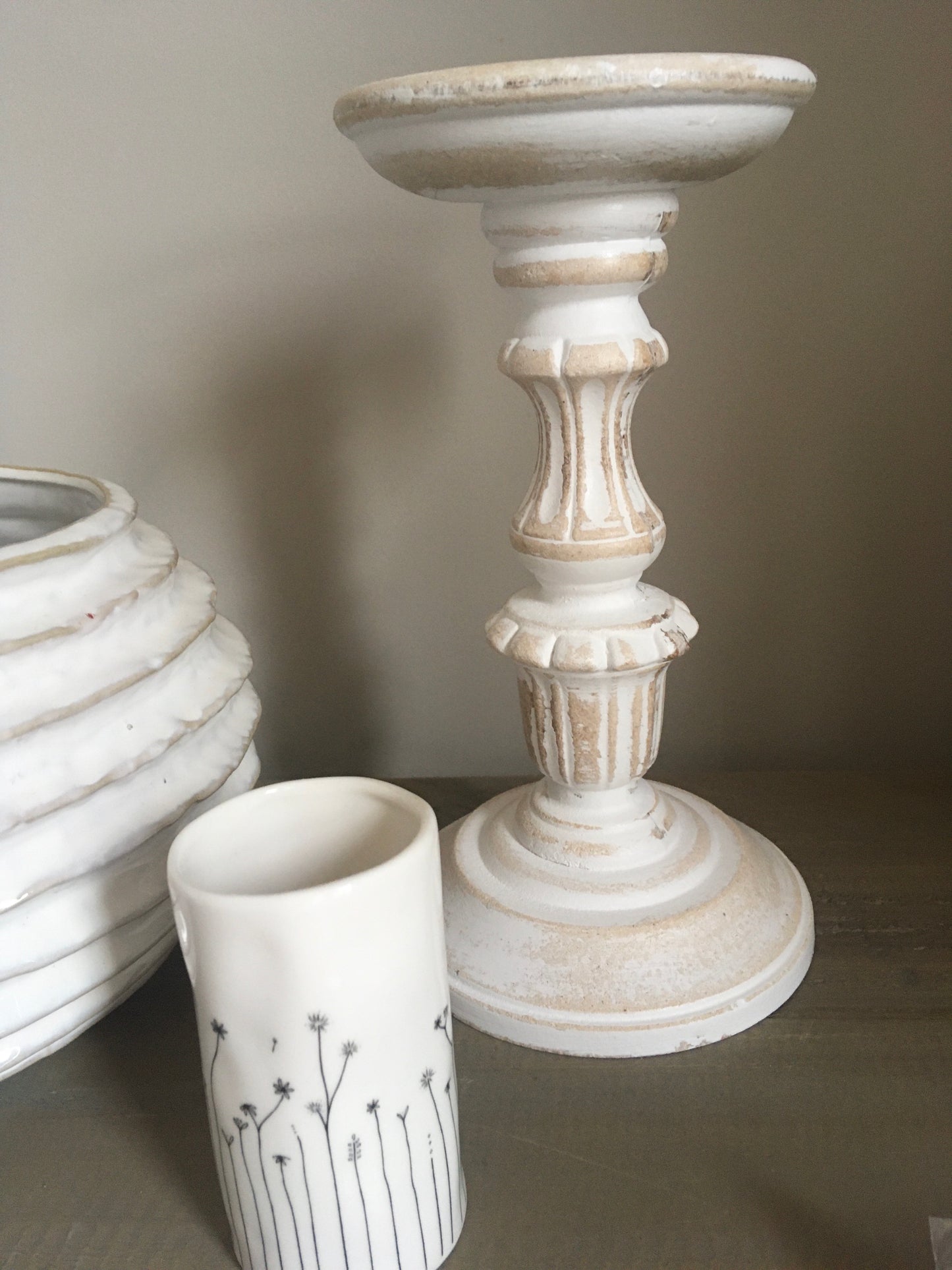 Wood effect candle holder