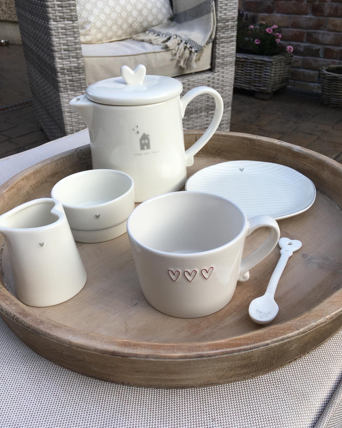 White China Mug with Red Hearts