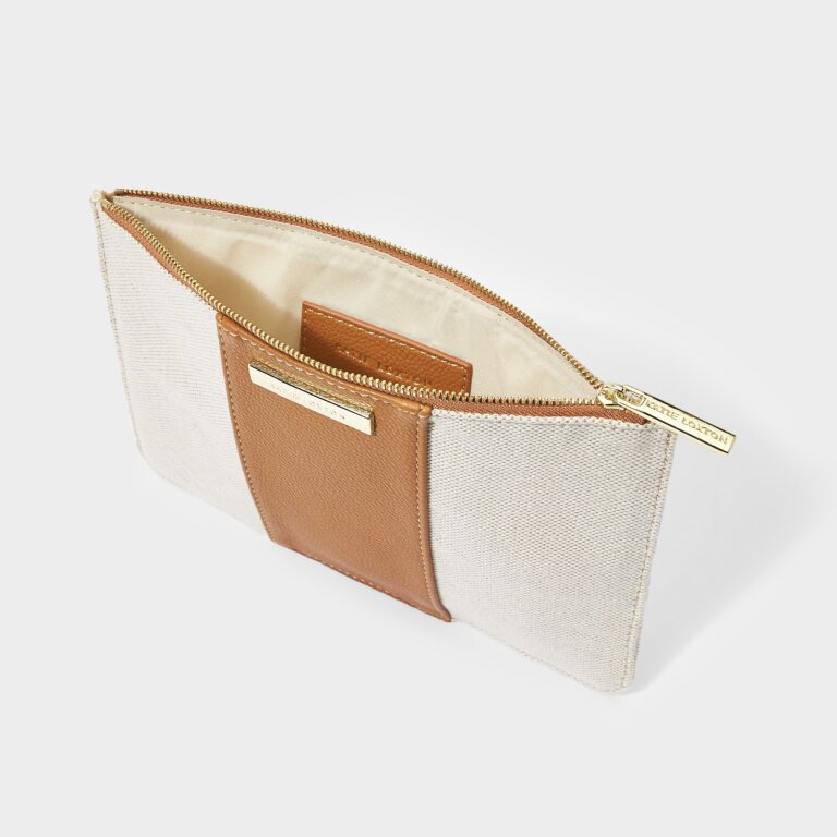 Katie Loxton Amalfi Canvas Pouch in Cream and Brown