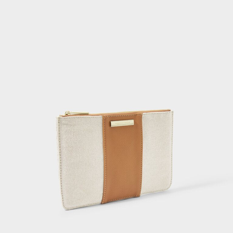 Katie Loxton Amalfi Canvas Pouch in Cream and Brown