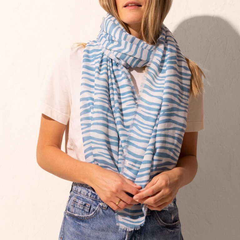 Katie Loxton Printed Scarf Zebra Print - Blue and White
