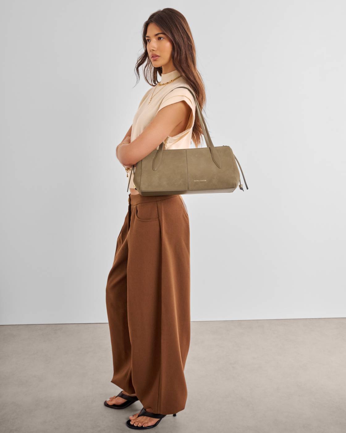 Hattie Suedette Shoulder Bag - Taupe