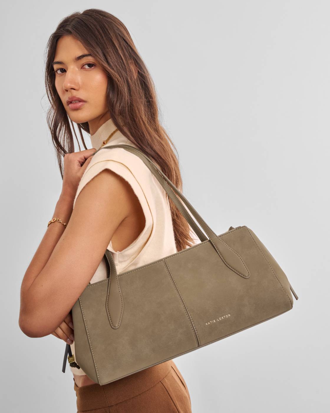 Hattie Suedette Shoulder Bag - Taupe