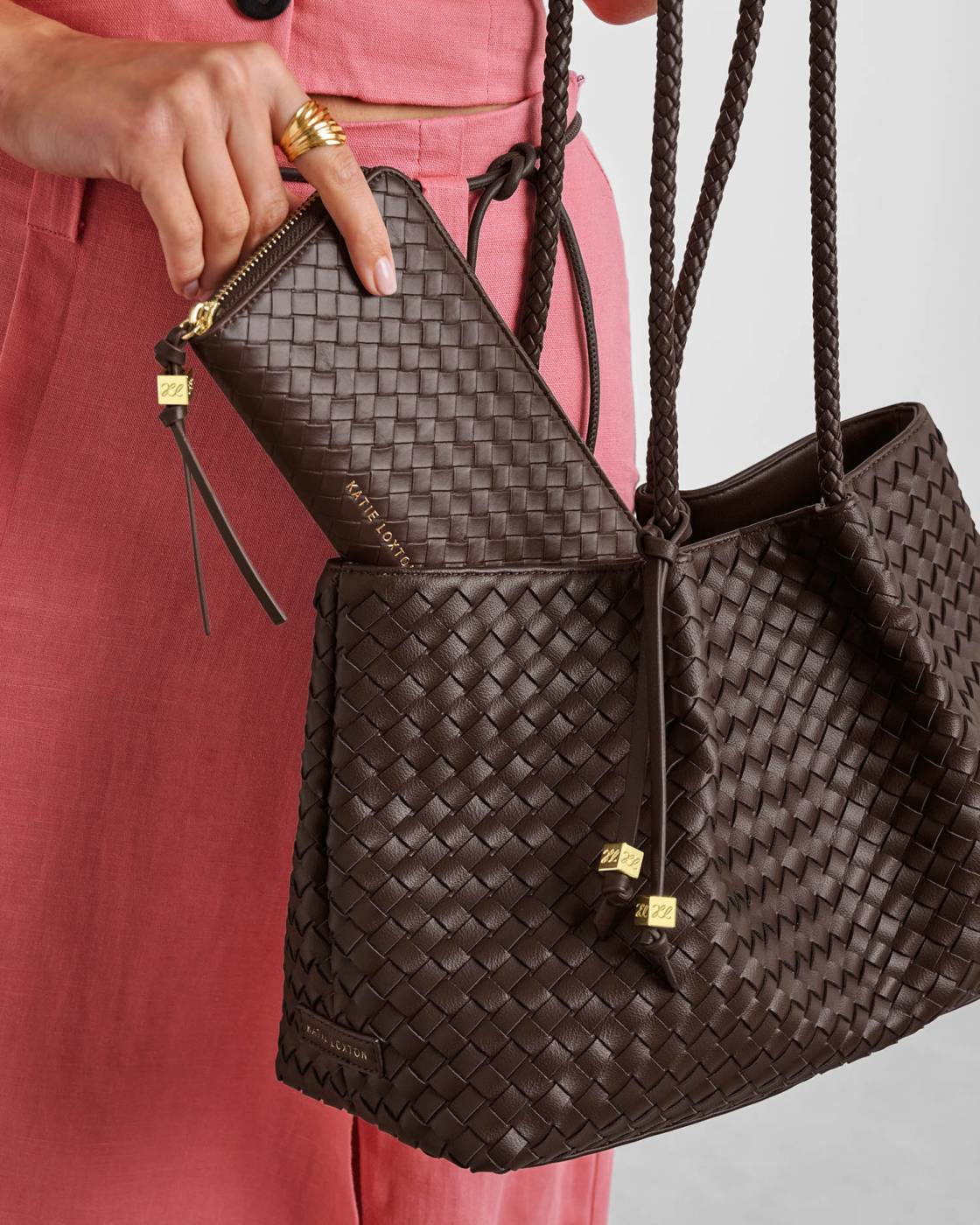 Nova Woven Texture Large Purse - Chocolate