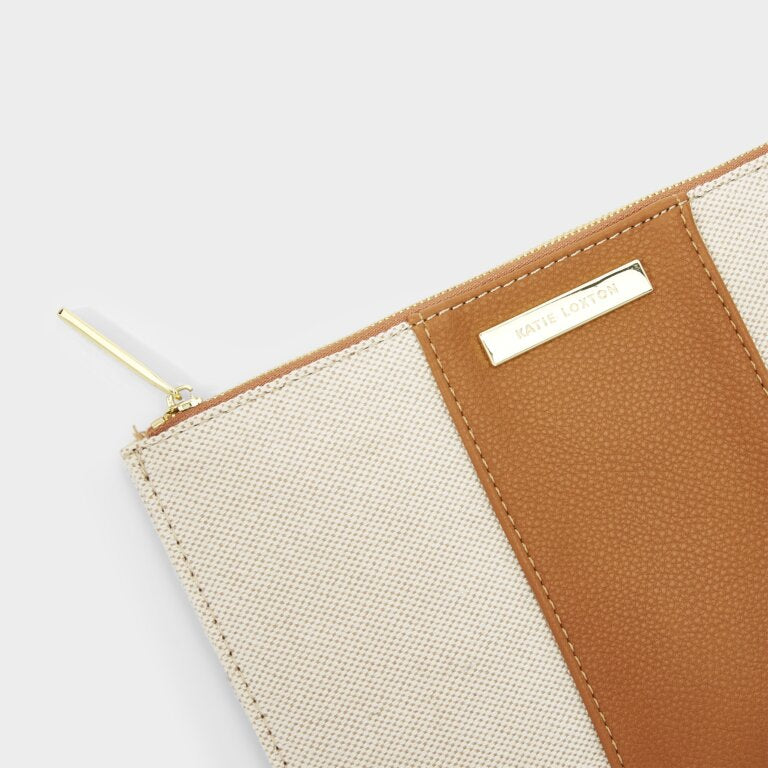 Katie Loxton Amalfi Canvas Pouch in Cream and Brown